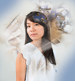 Chanjuan Chen, ('15 M.F.A.) assistant professor at The Fashion School at Kent State University in Ohio, creates eco-friendly fashion designs. (Photo by Gary Payne)